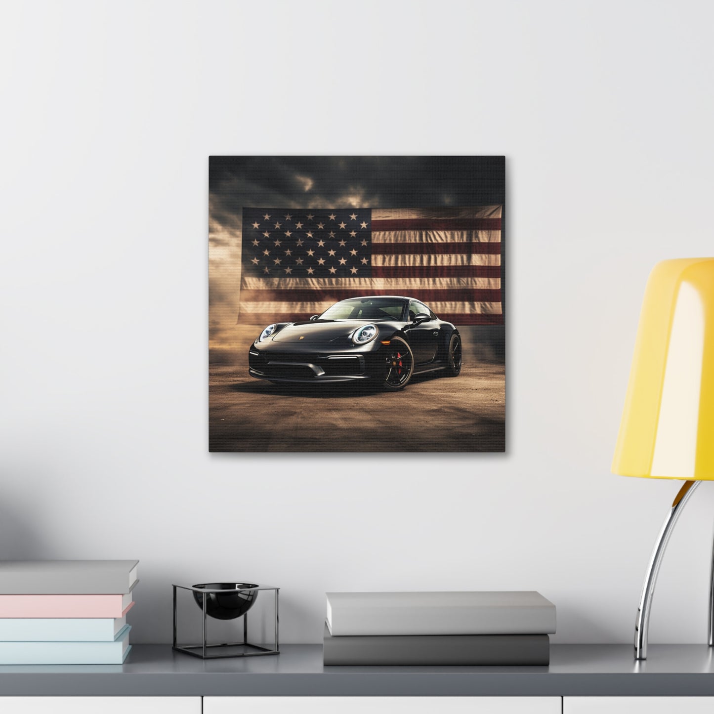 Canvas Gallery Wraps American Flag Background Porsche 4