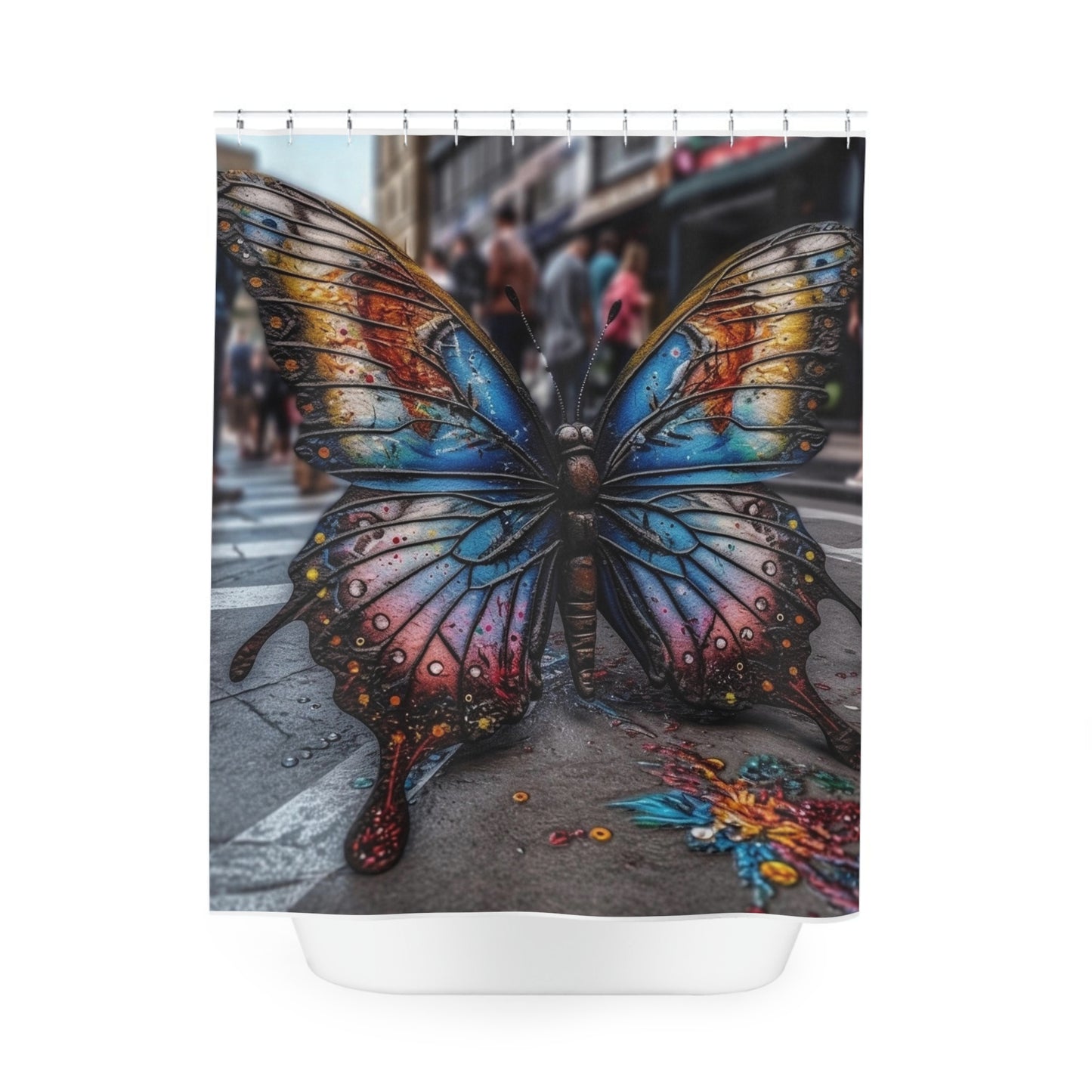 Polyester Shower Curtain Liquid Street Butterfly 4