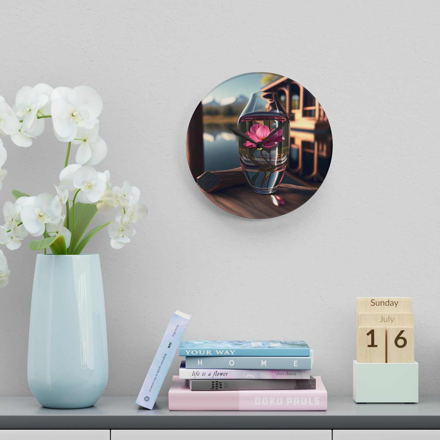 Acrylic Wall Clock Pink Magnolia 3