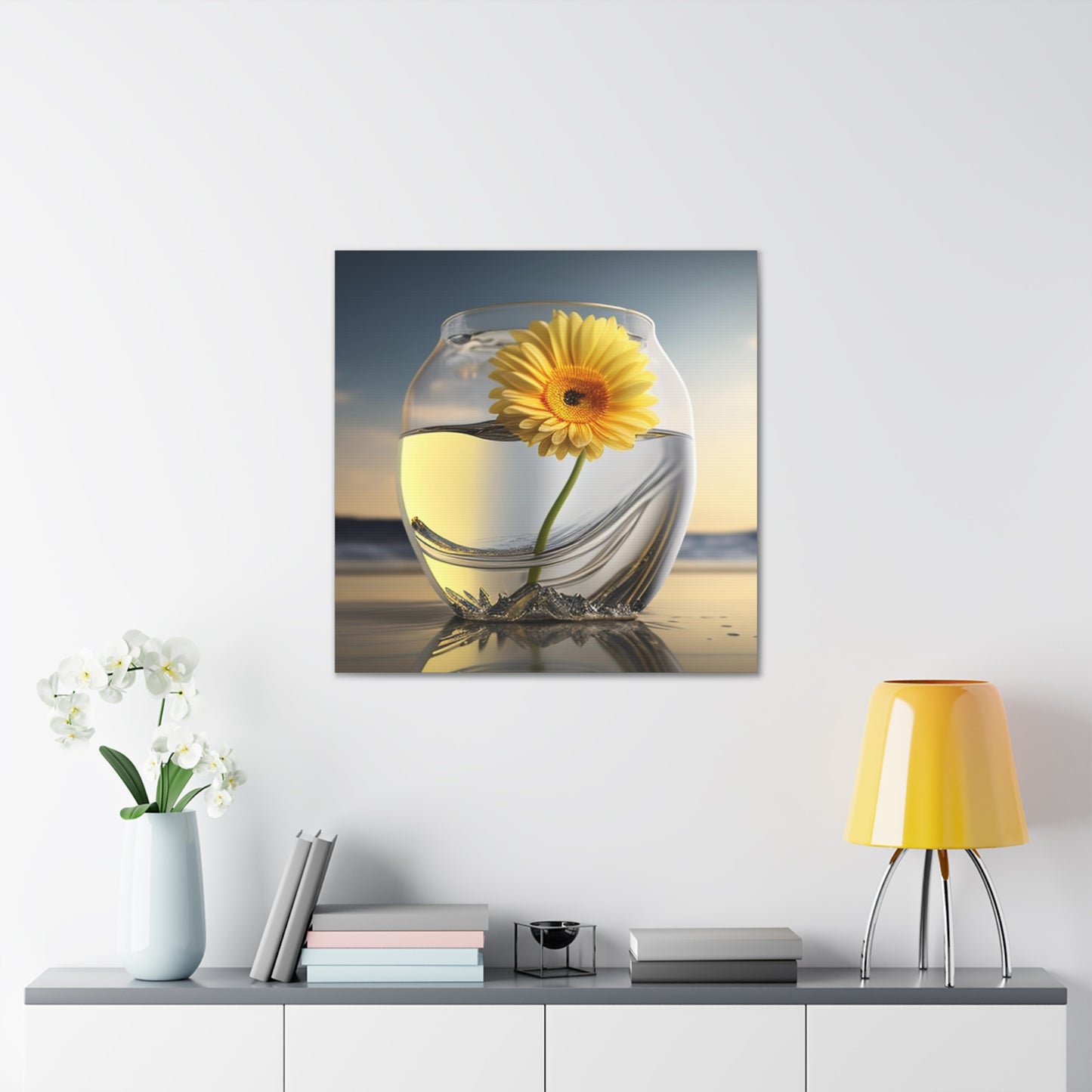 Canvas Gallery Wraps yello Gerbera glass 1