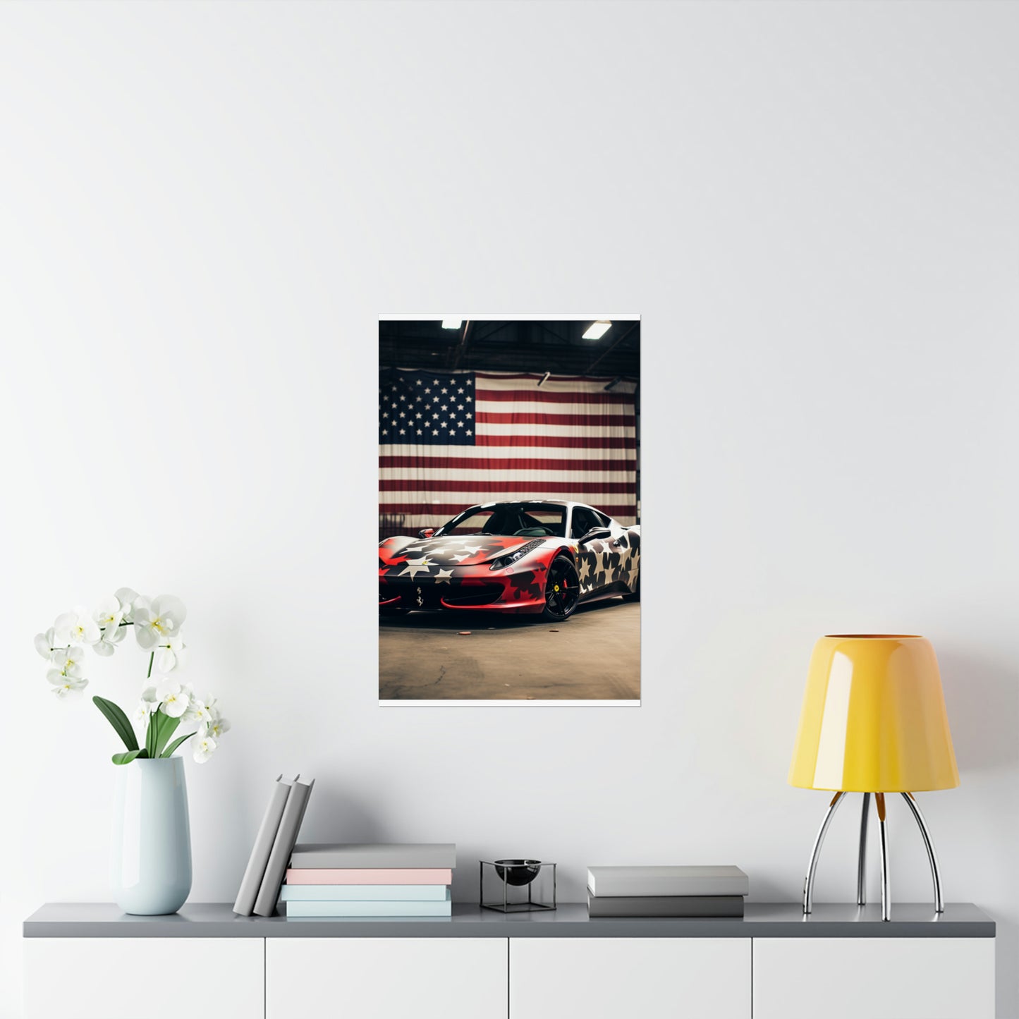 Premium Matte Vertical Posters American Flag Farrari 1