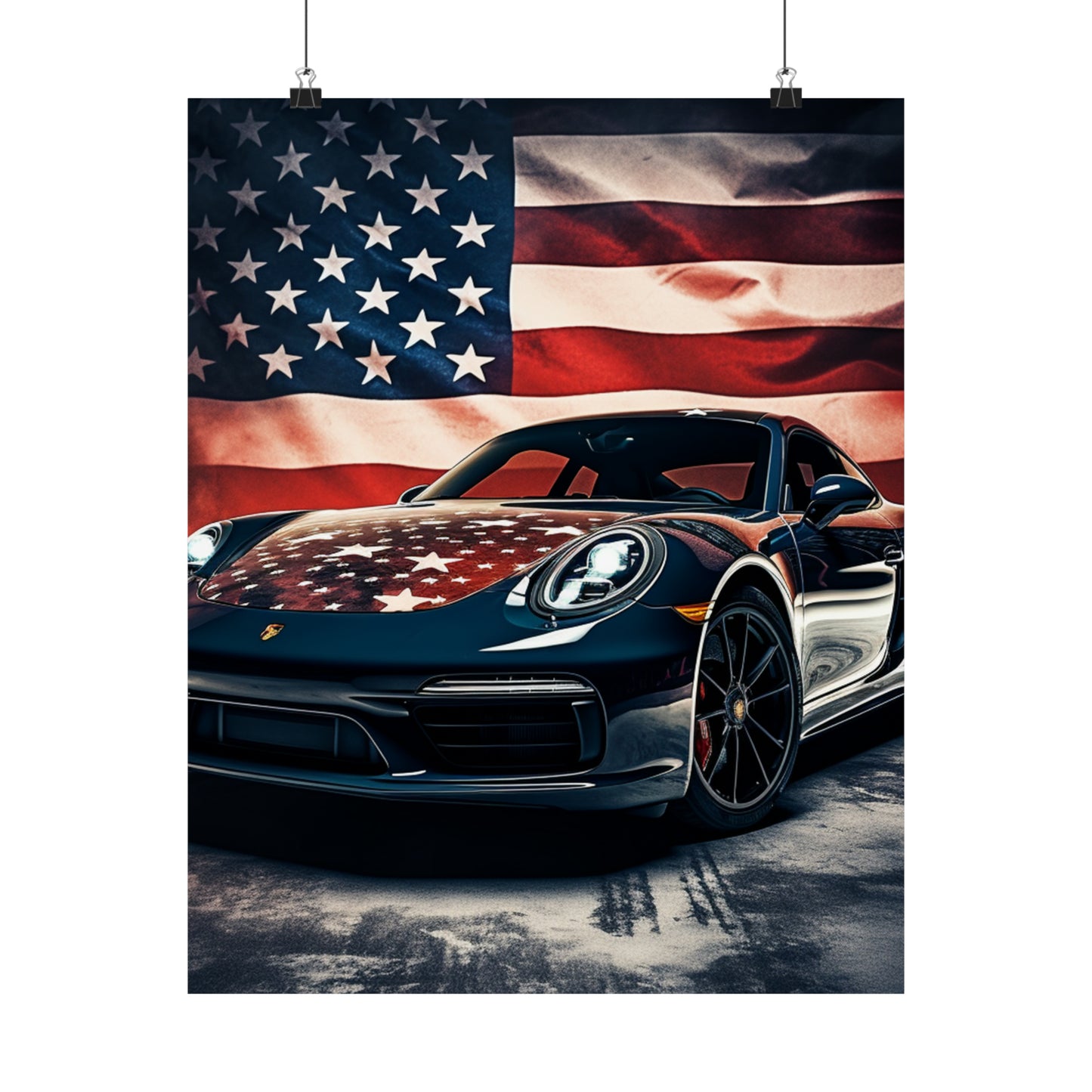 Premium Matte Vertical Posters Abstract American Flag Background Porsche 2