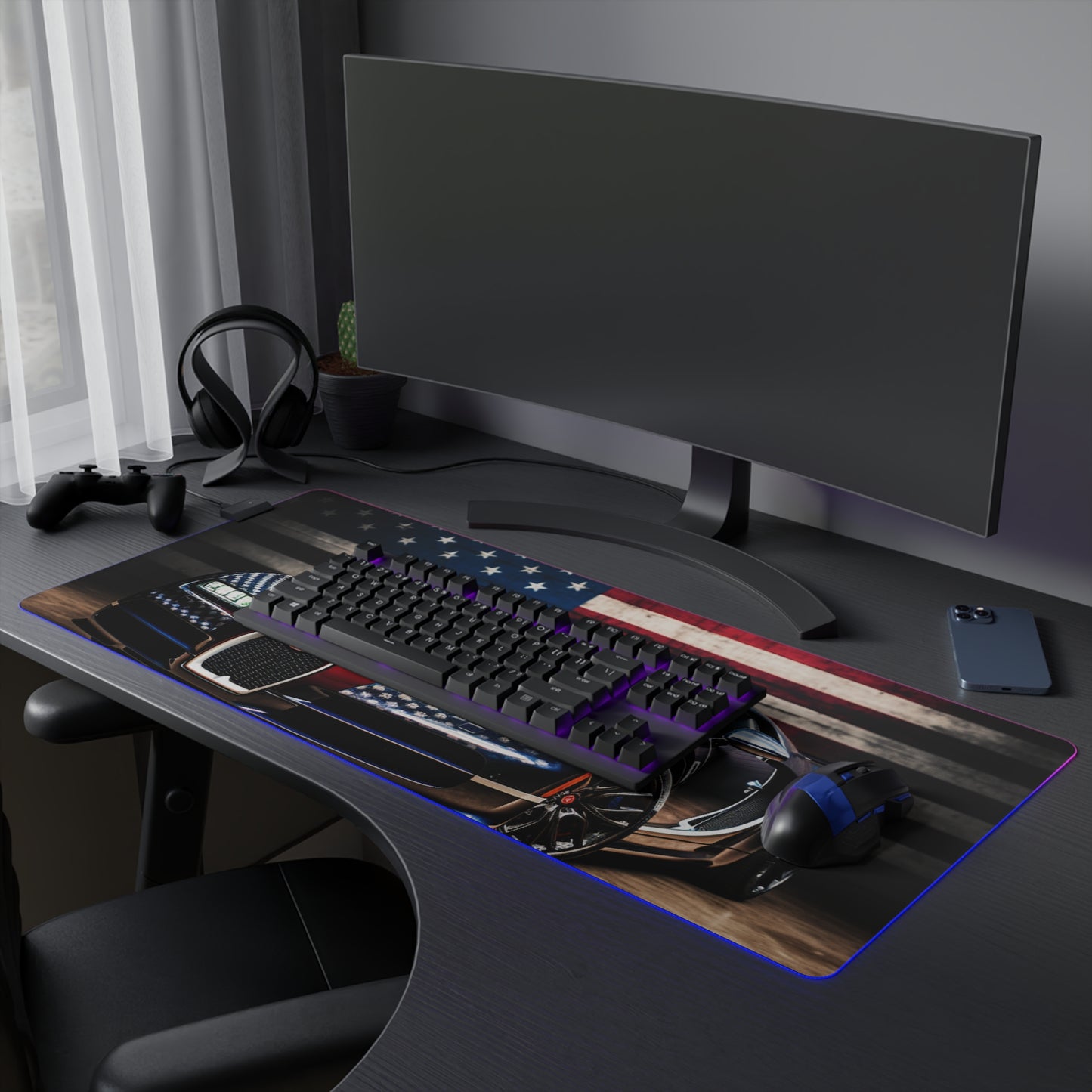 LED Gaming Mouse Pad Bugatti American Flag 1