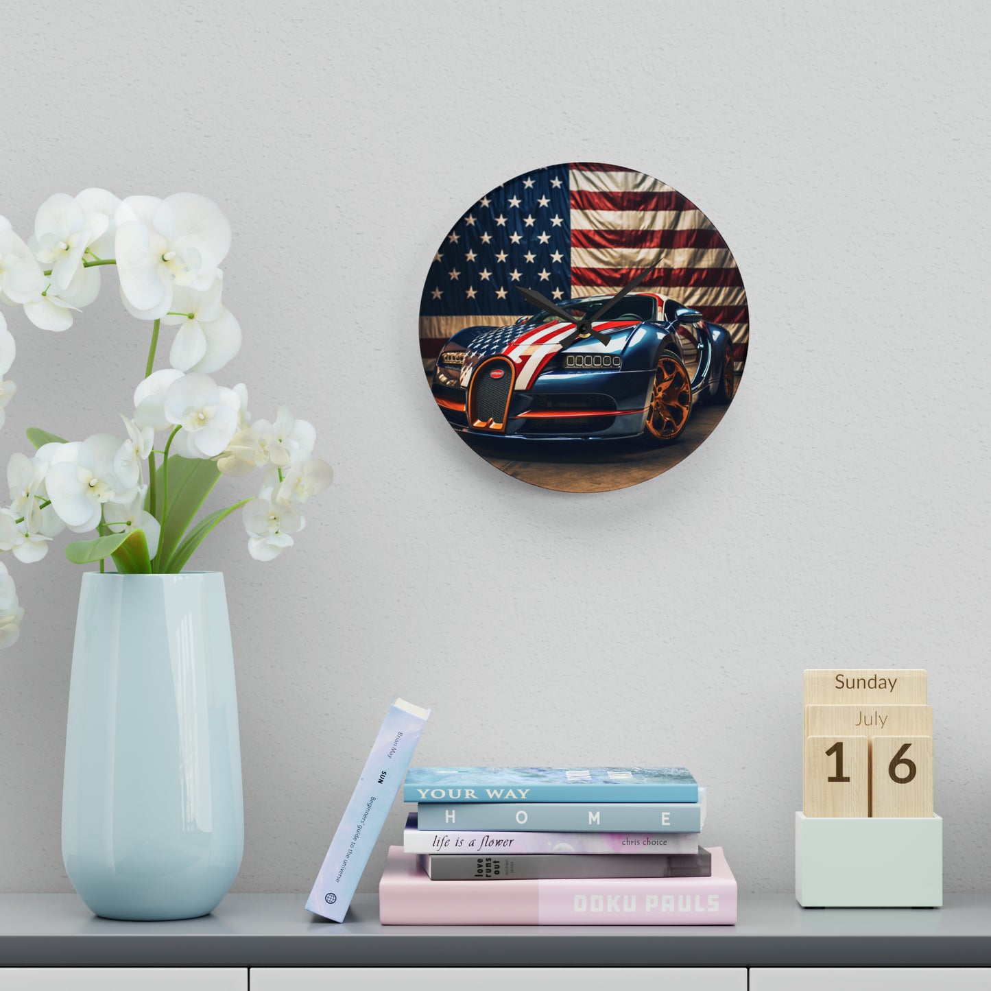 Acrylic Wall Clock Bugatti Flag American 4