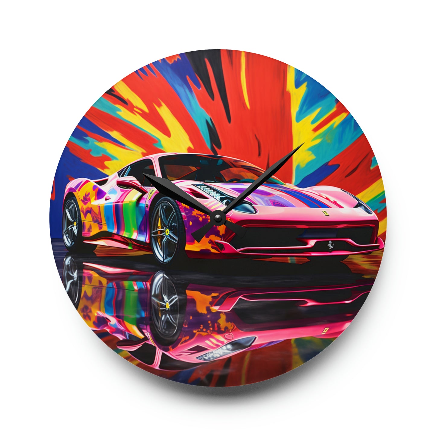 Acrylic Wall Clock Hyper Colorfull Ferrari 3