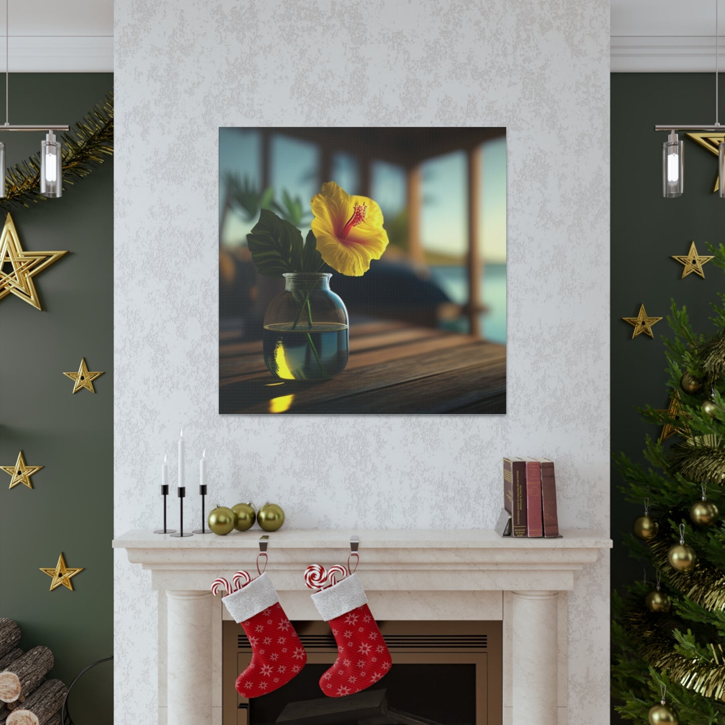 Canvas Gallery Wraps Yellow Hibiscus Wood 2