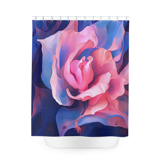 Polyester Shower Curtain Pink & Blue Tulip Rose 1
