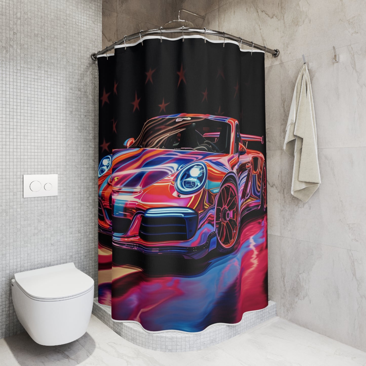Polyester Shower Curtain Macro American Flag Porsche 4