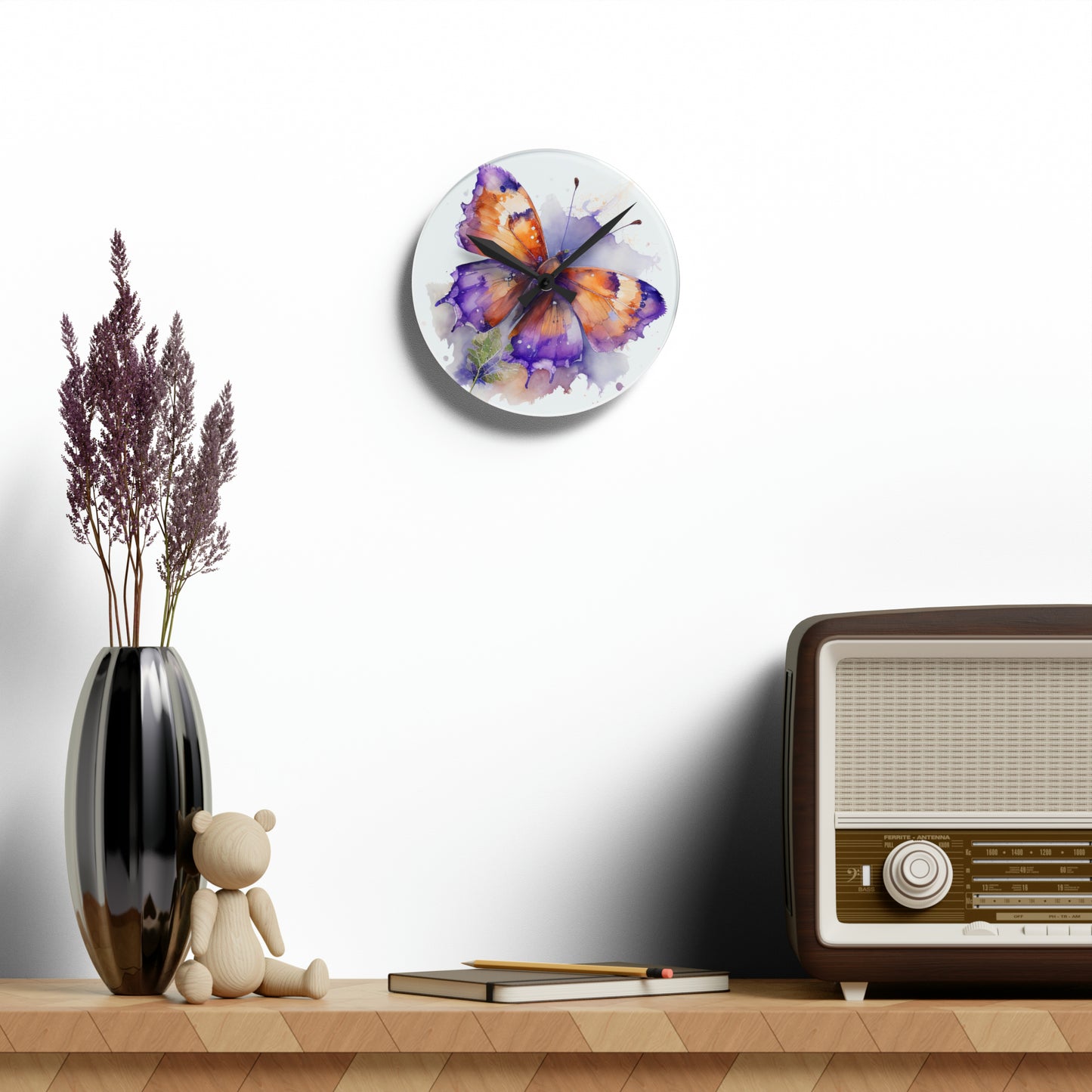 Acrylic Wall Clock MerlinRose Watercolor Butterfly 2