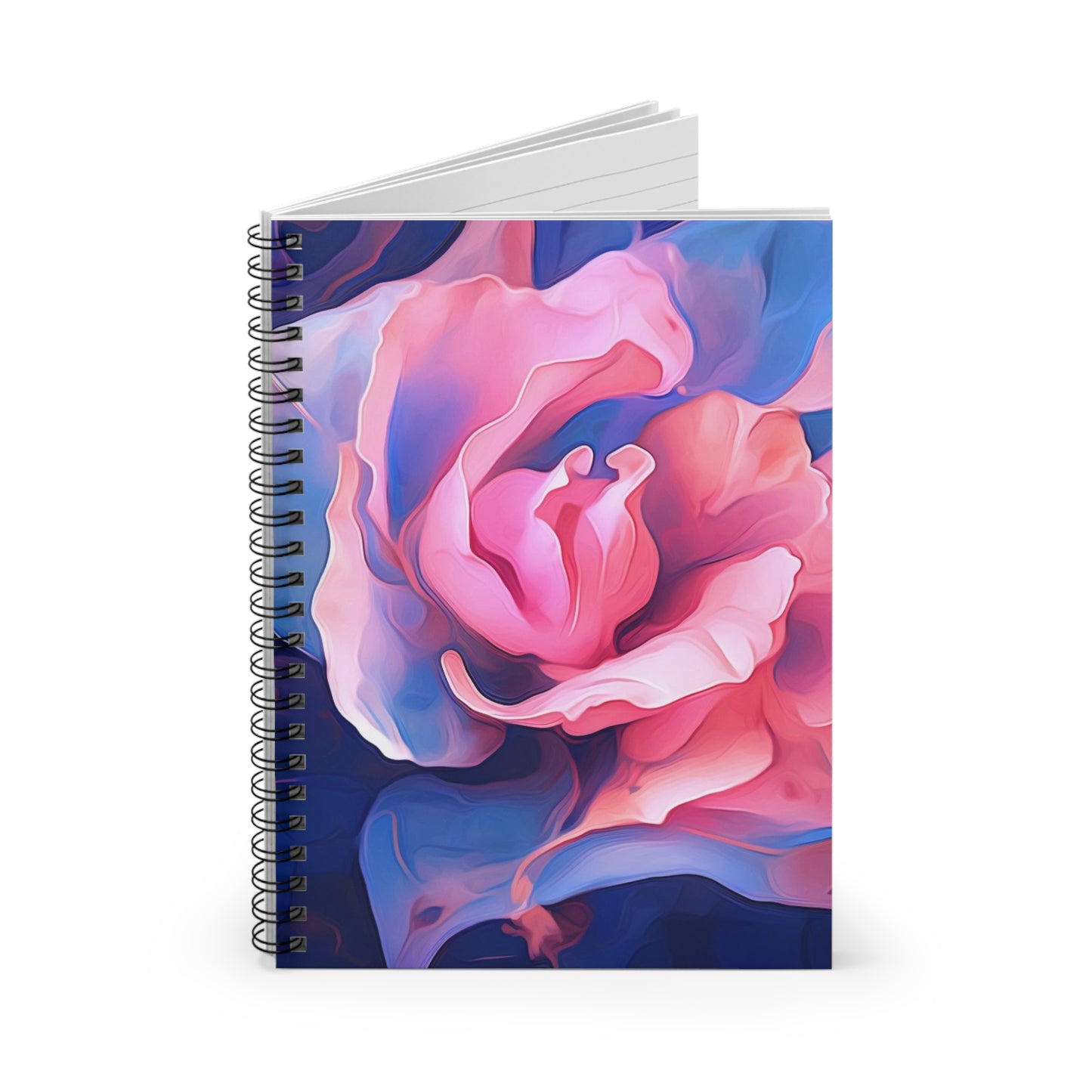 Spiral Notebook - Ruled Line Pink & Blue Tulip Rose 1