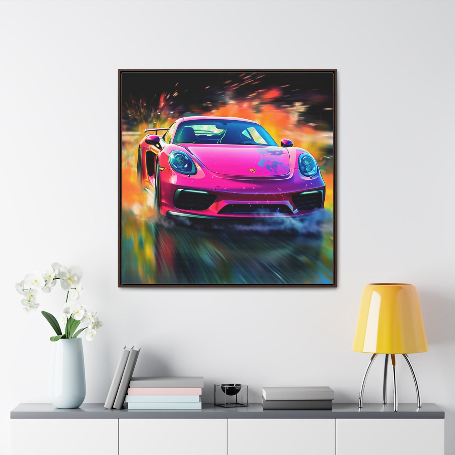 Gallery Canvas Wraps, Square Frame Pink Porsche water fusion 4