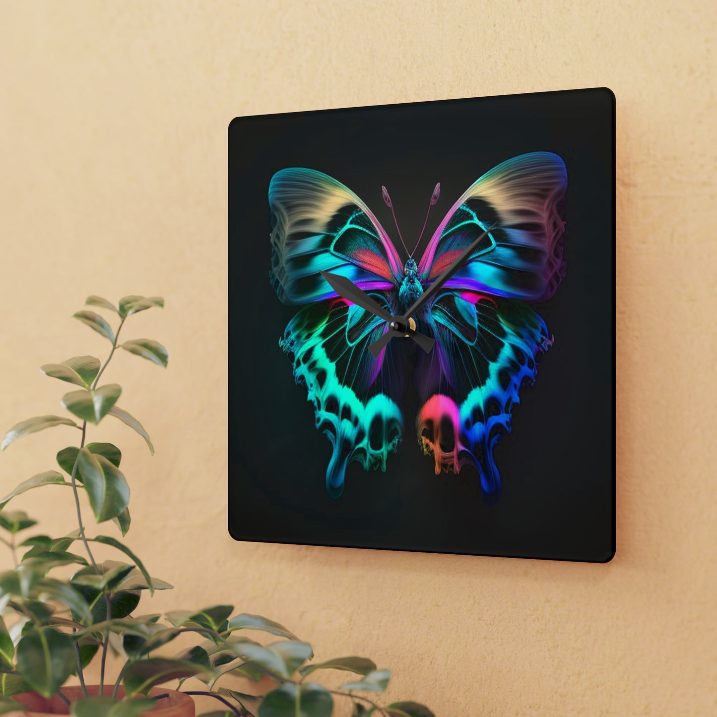 Acrylic Wall Clock Neon Butterfly Fusion 2