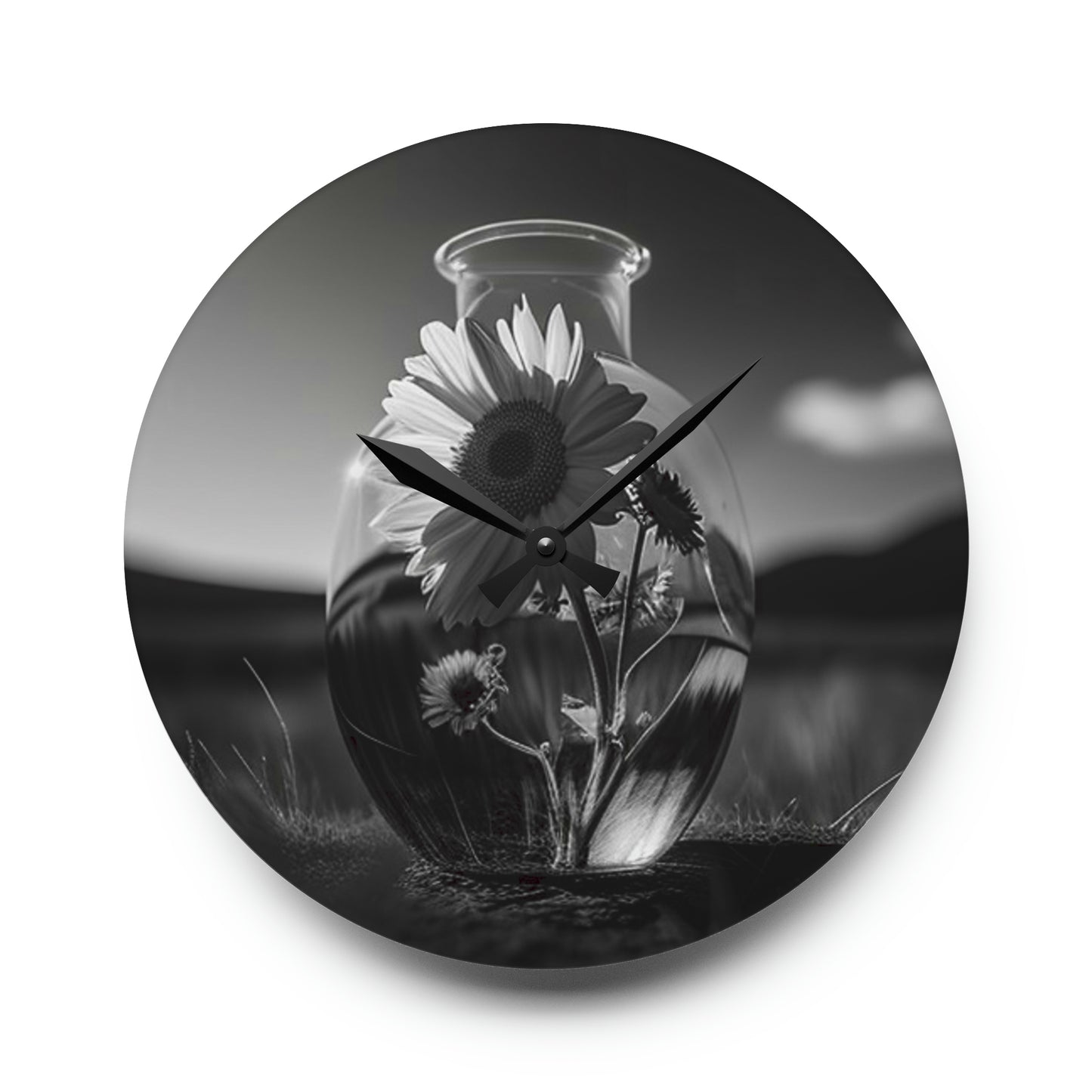 Acrylic Wall Clock Yellw Sunflower in a vase 4