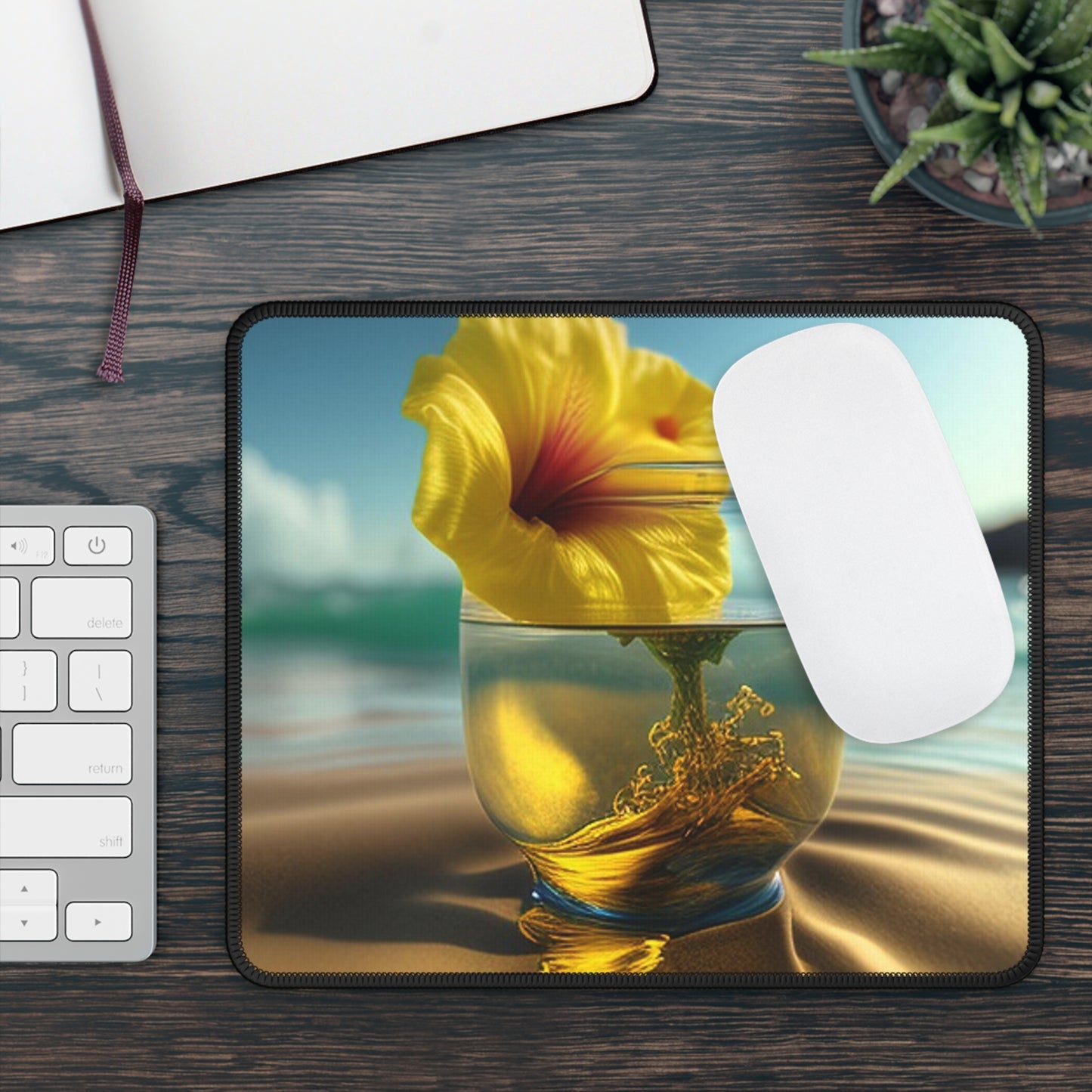 Gaming Mouse Pad  Yellow Hibiscus glass 1