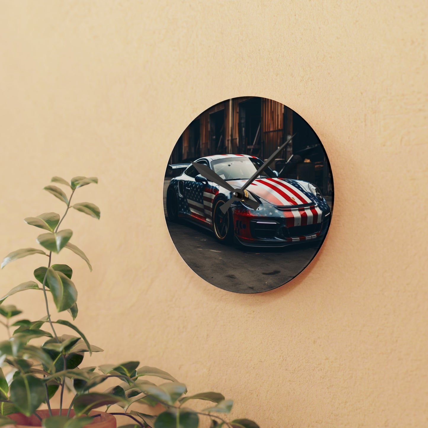 Acrylic Wall Clock American Flag Porsche 3