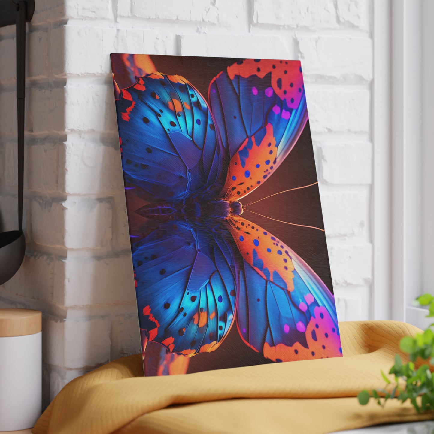 Glass Cutting Board Neon Butterfly Macro 3