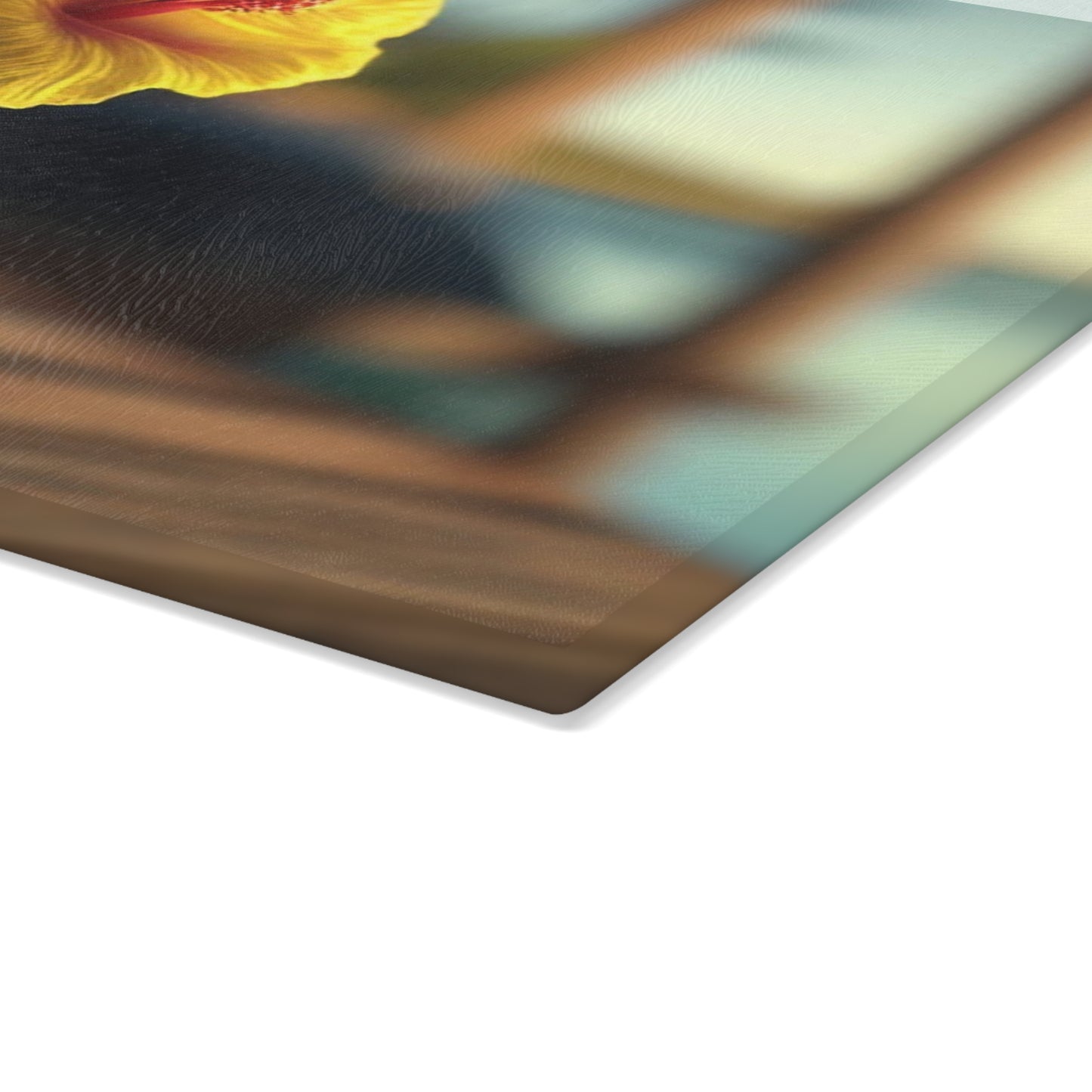 Glass Cutting Board Yellow Hibiscus Wood 2