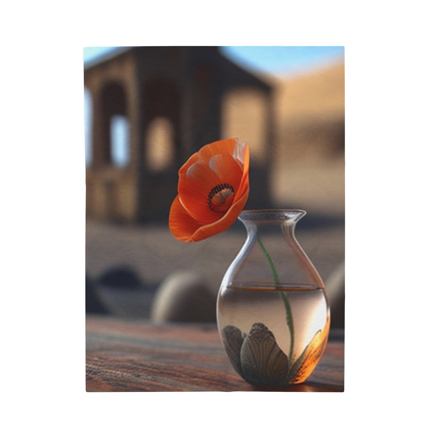 Velveteen Plush Blanket Poppy in a Glass Vase 1