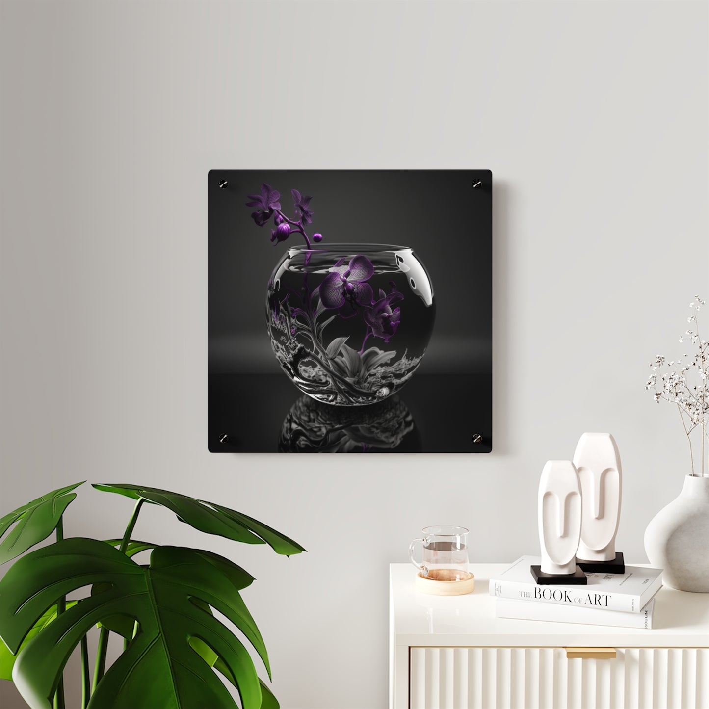 Acrylic Wall Art Panels Purple Orchid Glass vase 3