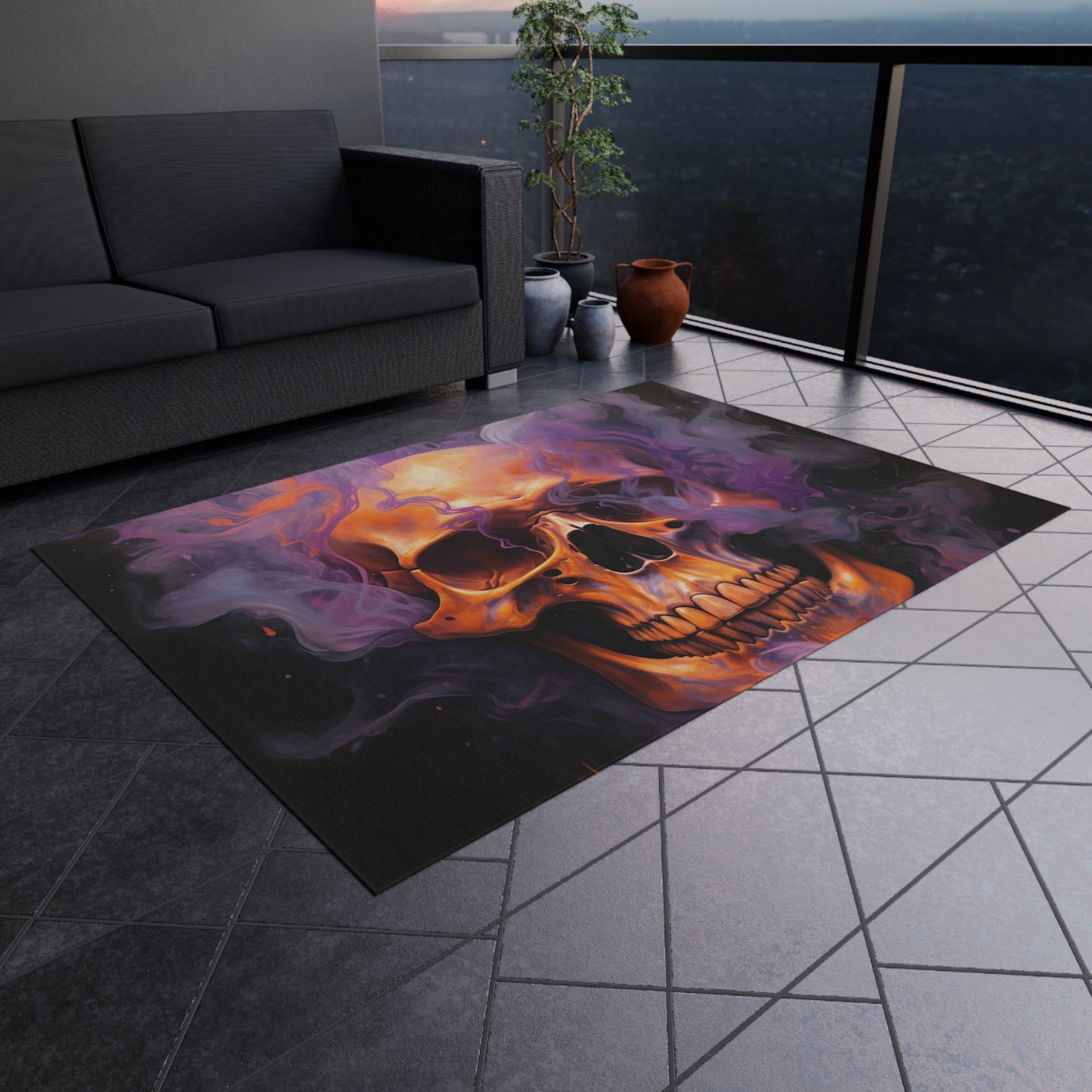 Outdoor Rug  Skull Flames 4