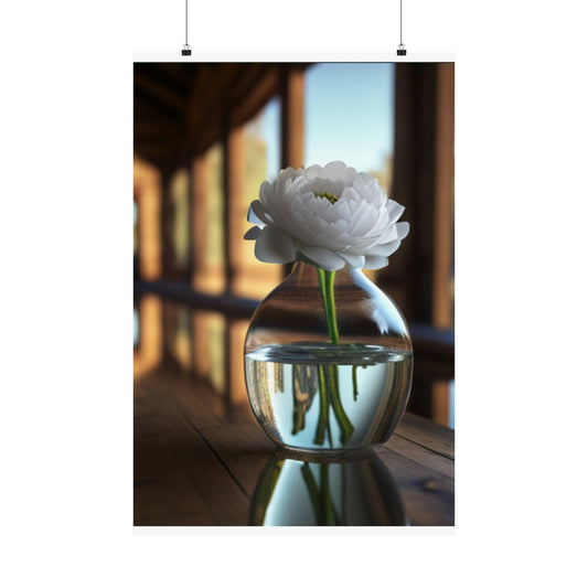 Premium Matte Vertical Posters White Peony glass vase 3