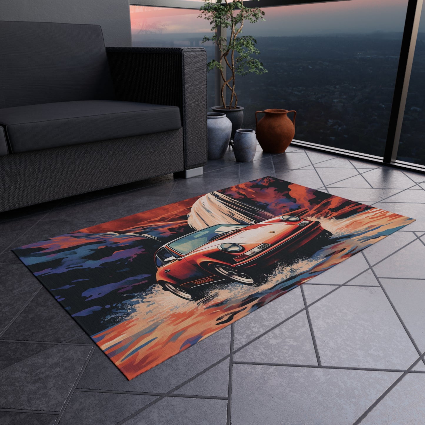 Outdoor Rug  American Flag Porsche Abstract 4