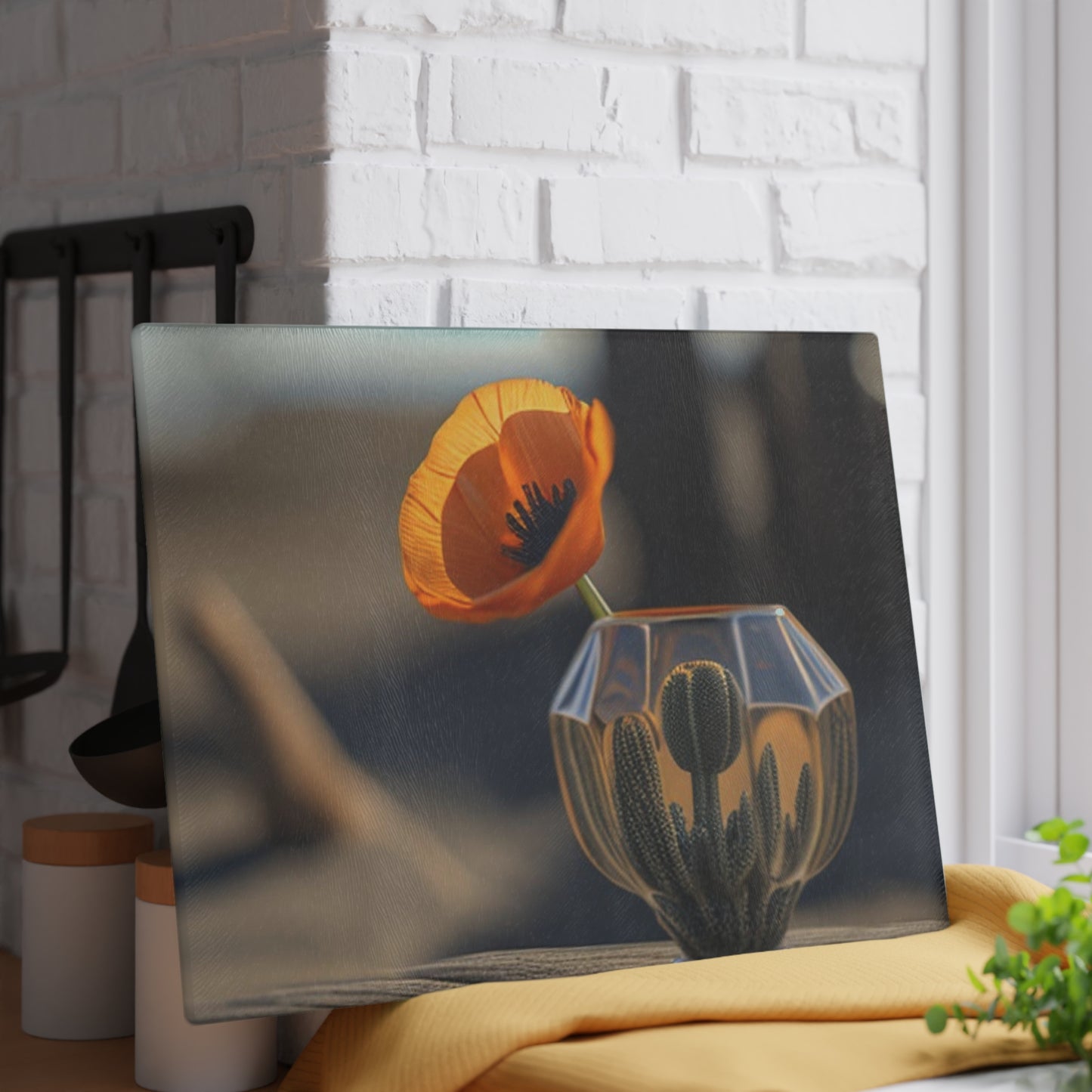 Glass Cutting Board Orange Poppy in a Vase 2