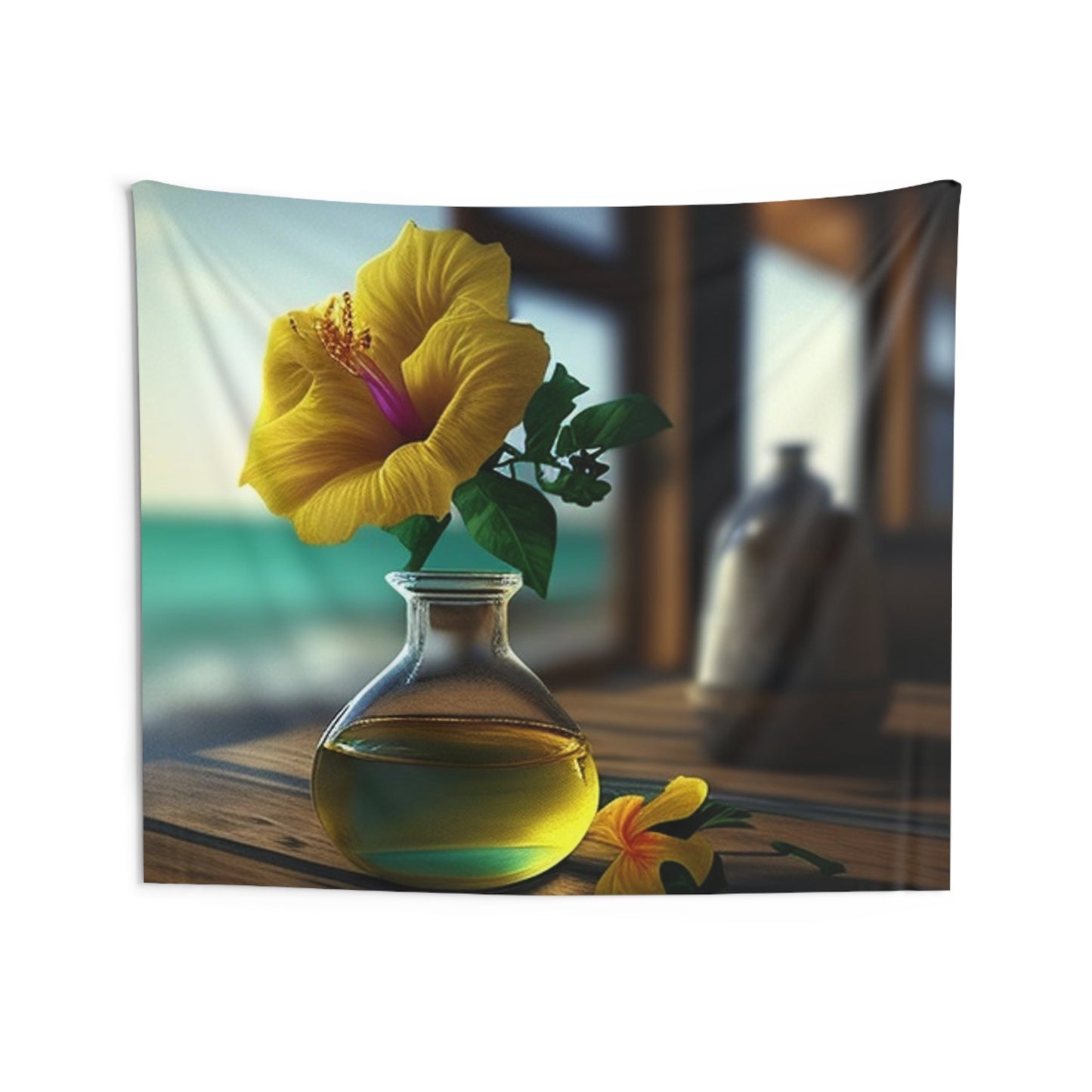 Indoor Wall Tapestries Yellow Hibiscus Wood 1