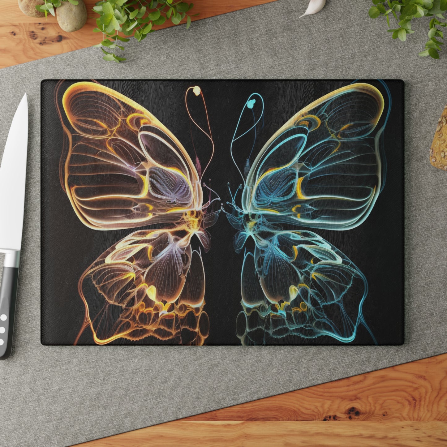 Glass Cutting Board Neon Glo Butterfly 3