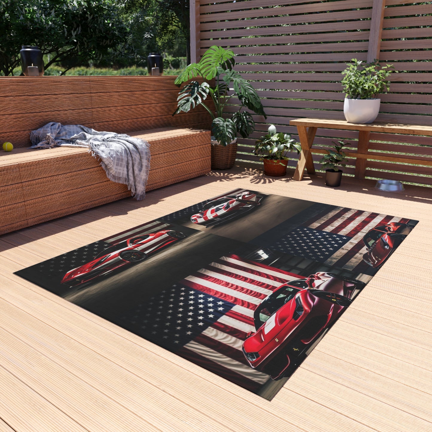 Outdoor Rug  American Flag Background Ferrari 5