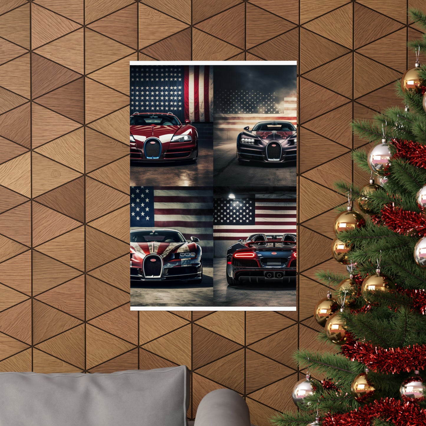 Premium Matte Vertical Posters American Flag Background Bugatti 5