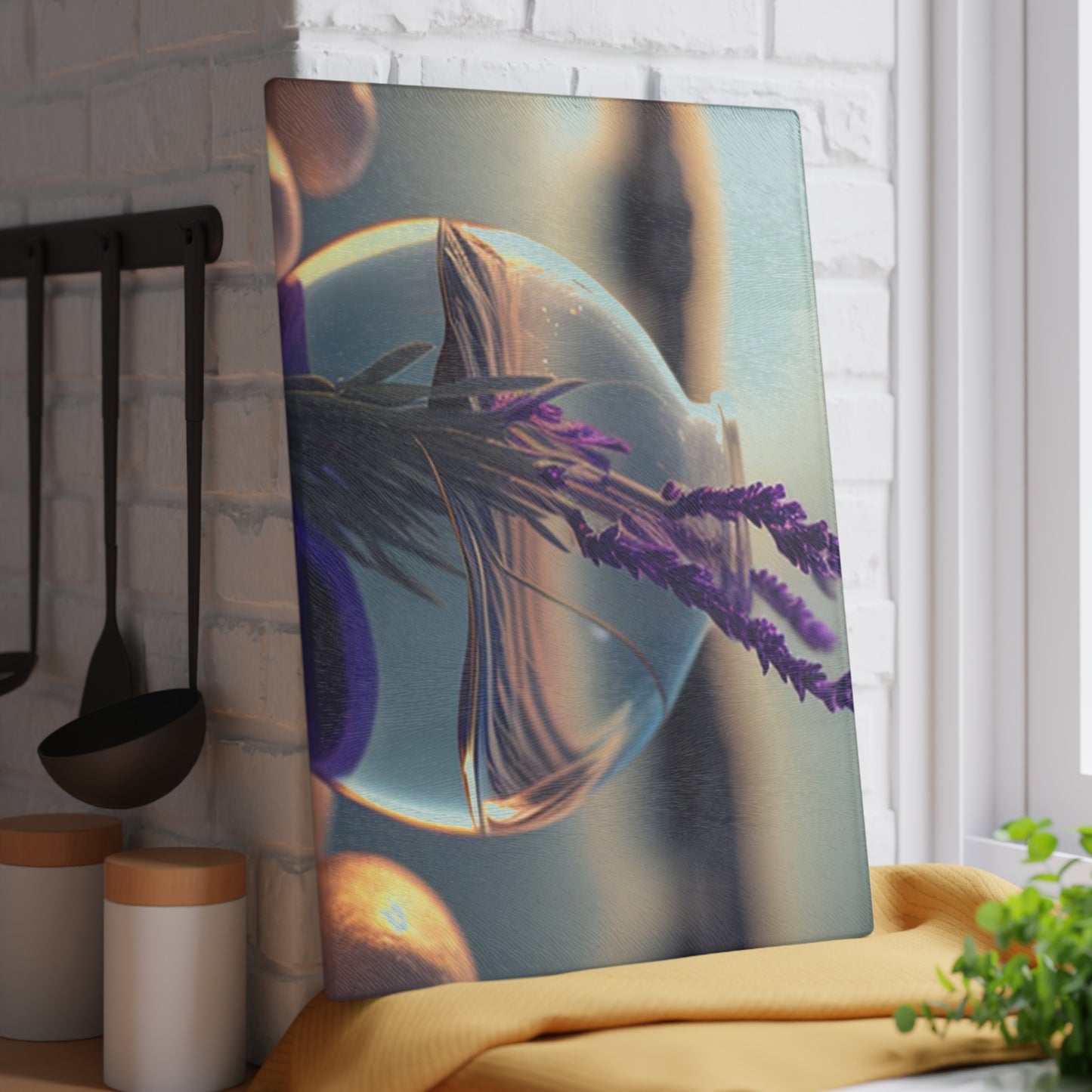 Glass Cutting Board Lavender in a vase 3