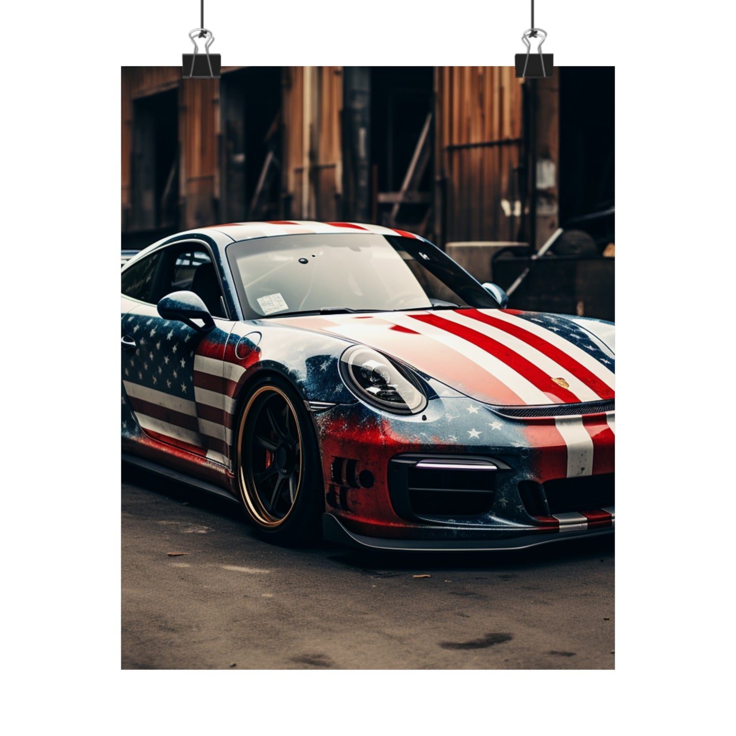 Premium Matte Vertical Posters American Flag Porsche 3