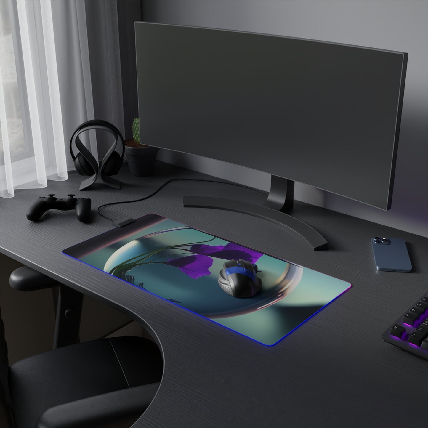 LED Gaming Mouse Pad Purple Sweet pea in a vase 2