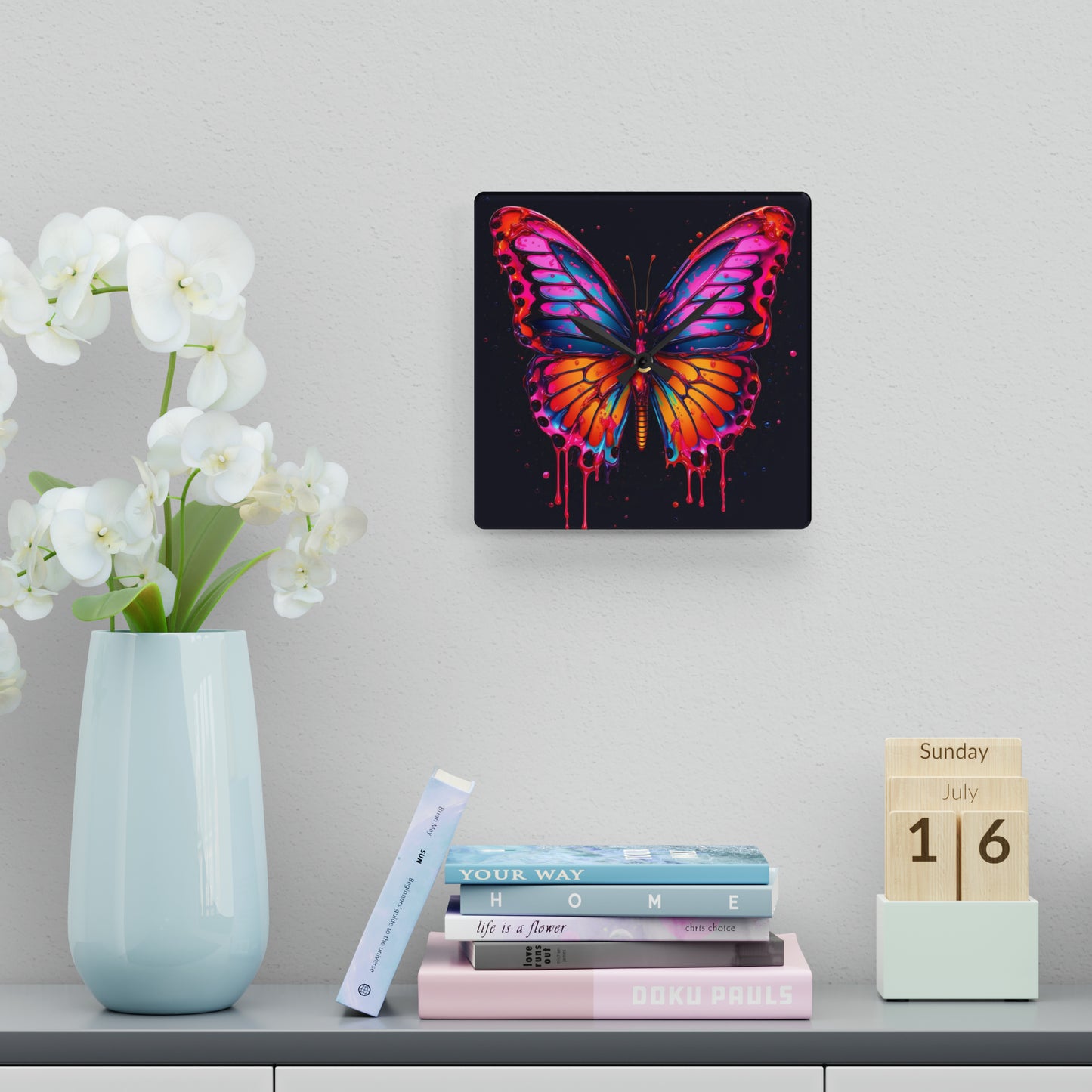 Acrylic Wall Clock Pink Butterfly Flair 1