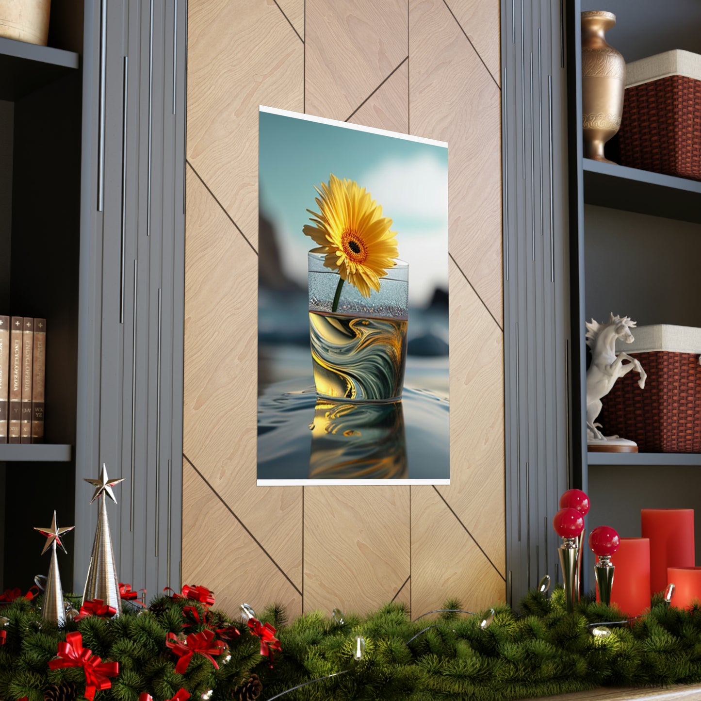 Premium Matte Vertical Posters yello Gerbera glass 2