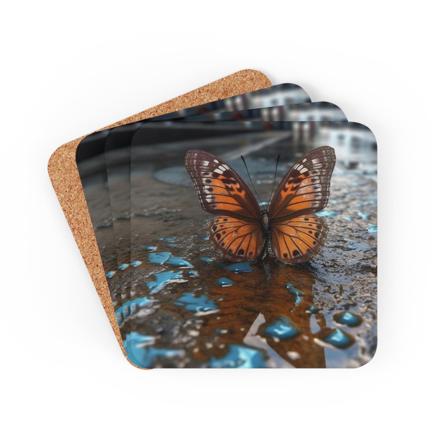 Corkwood Coaster Set Water Butterfly Street 2