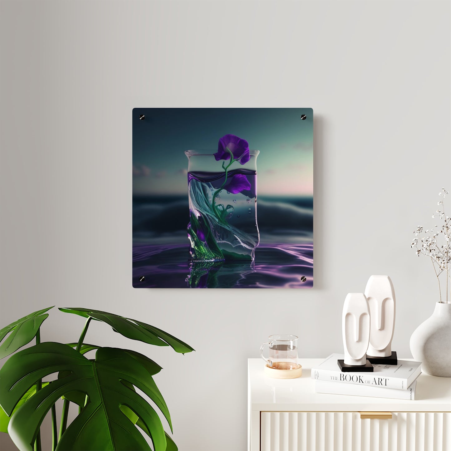 Acrylic Wall Art Panels Purple Sweet pea in a vase 3