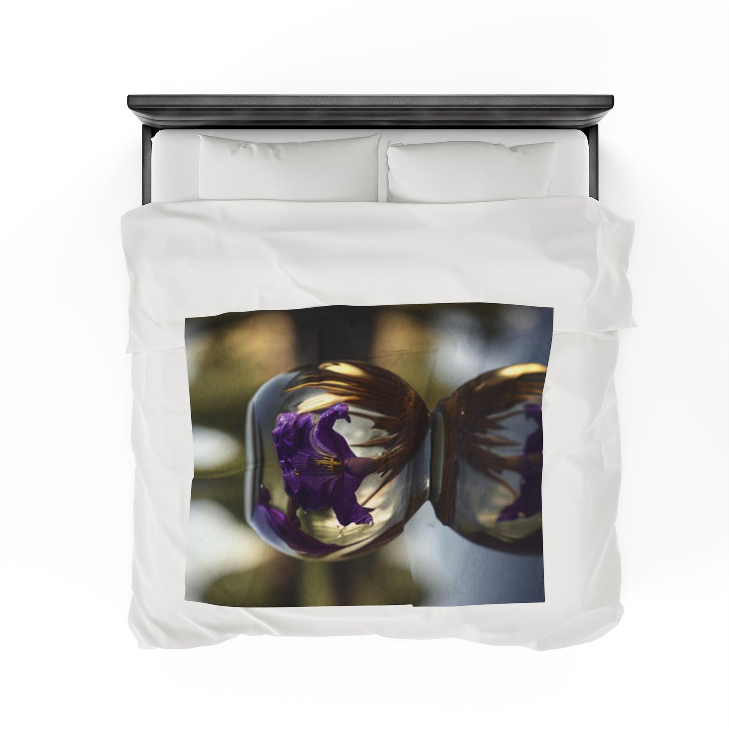 Velveteen Plush Blanket Purple Iris in a vase 2