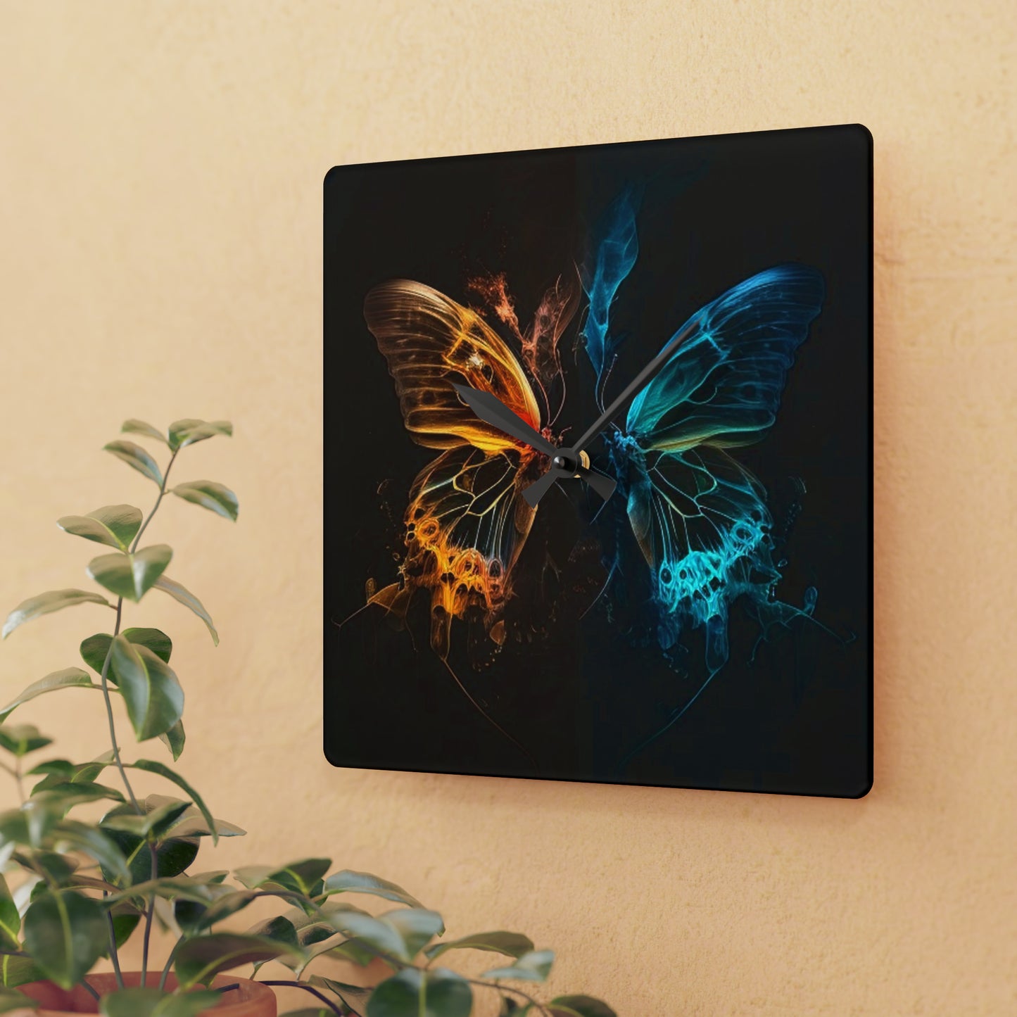 Acrylic Wall Clock Kiss Neon Butterfly 3
