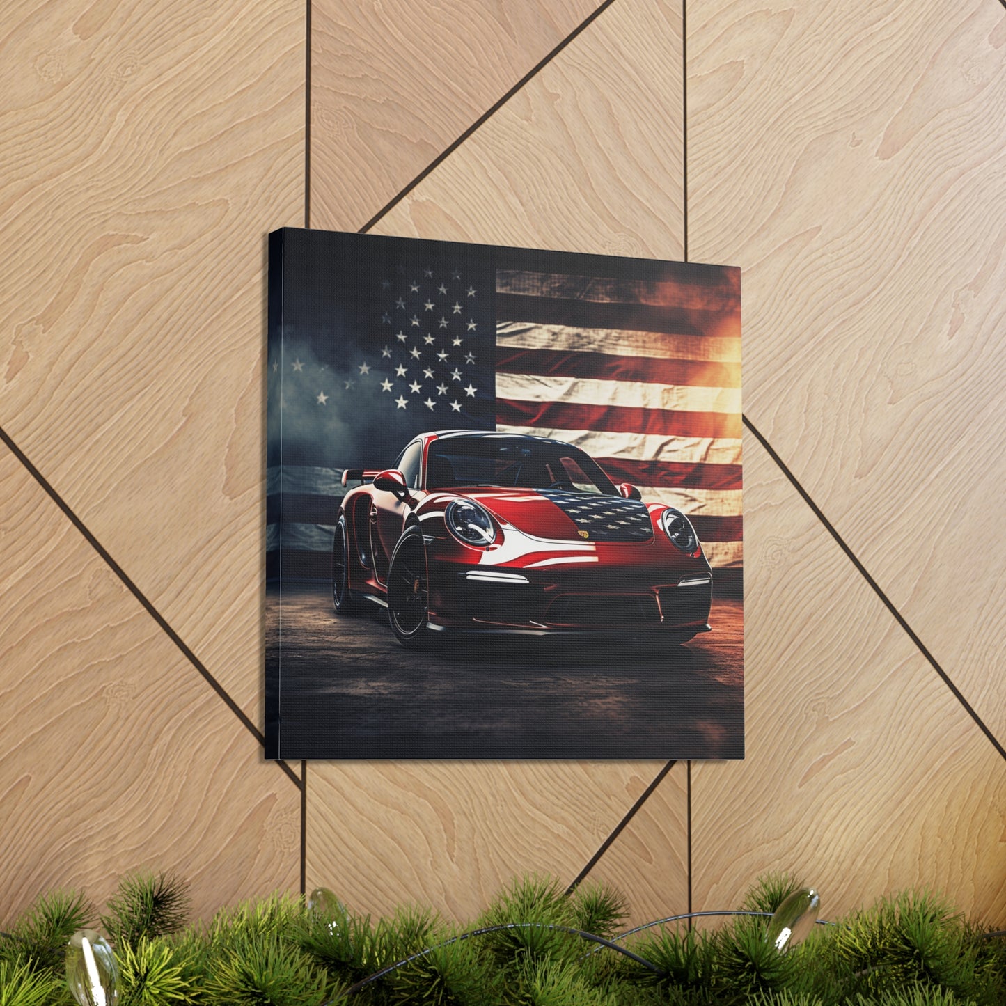 Canvas Gallery Wraps American Flag Background Porsche 2