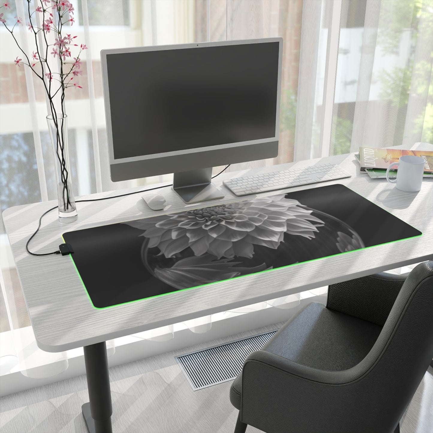 LED Gaming Mouse Pad White Dahlia 1