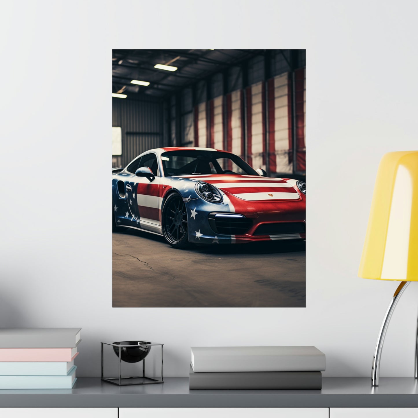 Premium Matte Vertical Posters American Flag Porsche 2