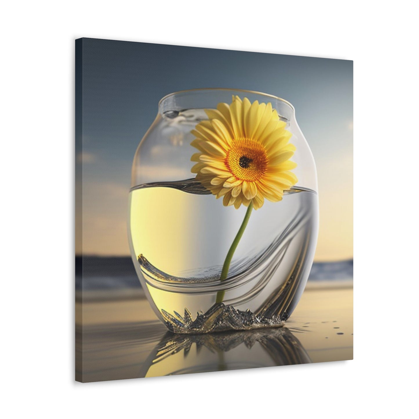 Canvas Gallery Wraps yello Gerbera glass 1