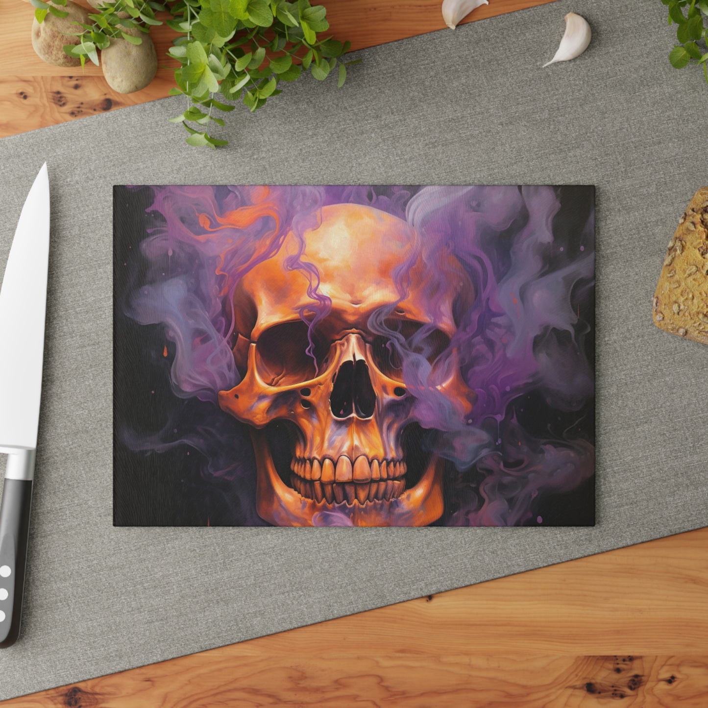 Glass Cutting Board Skull Flames 4