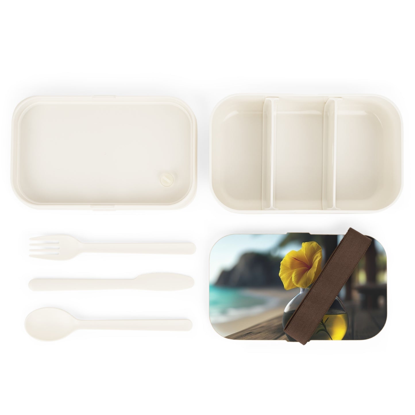 Bento Lunch Box Yellow Hibiscus Wood 3