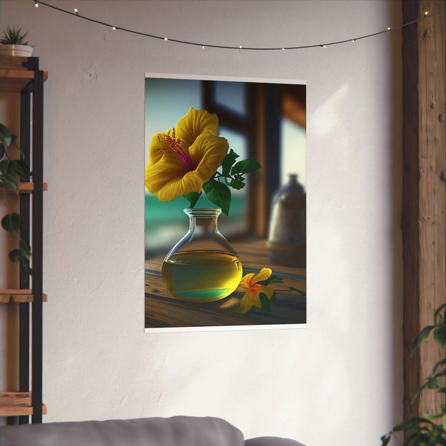 Premium Matte Vertical Posters Yellow Hibiscus Wood 1