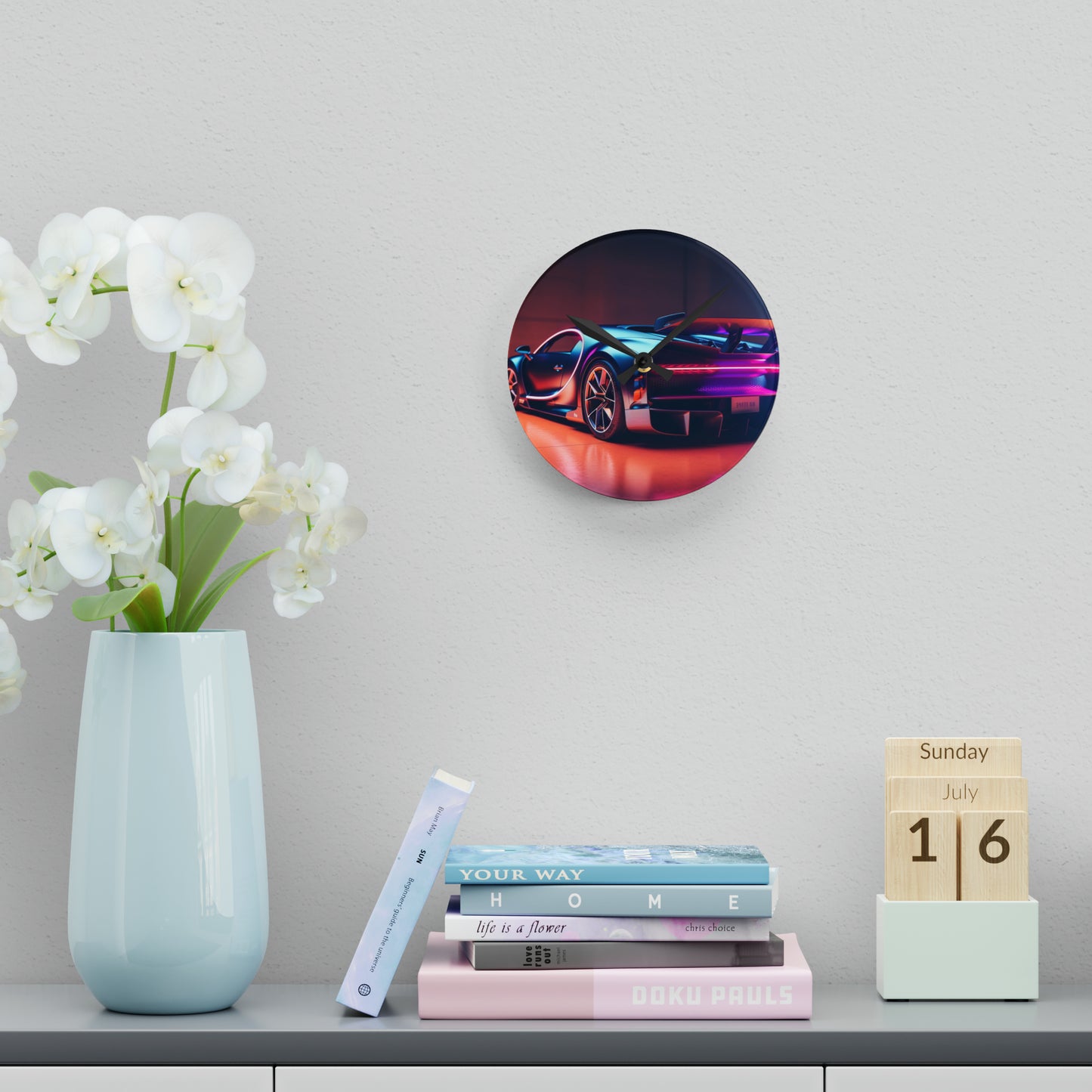 Acrylic Wall Clock Hyper Bugatti Neon Chiron 2