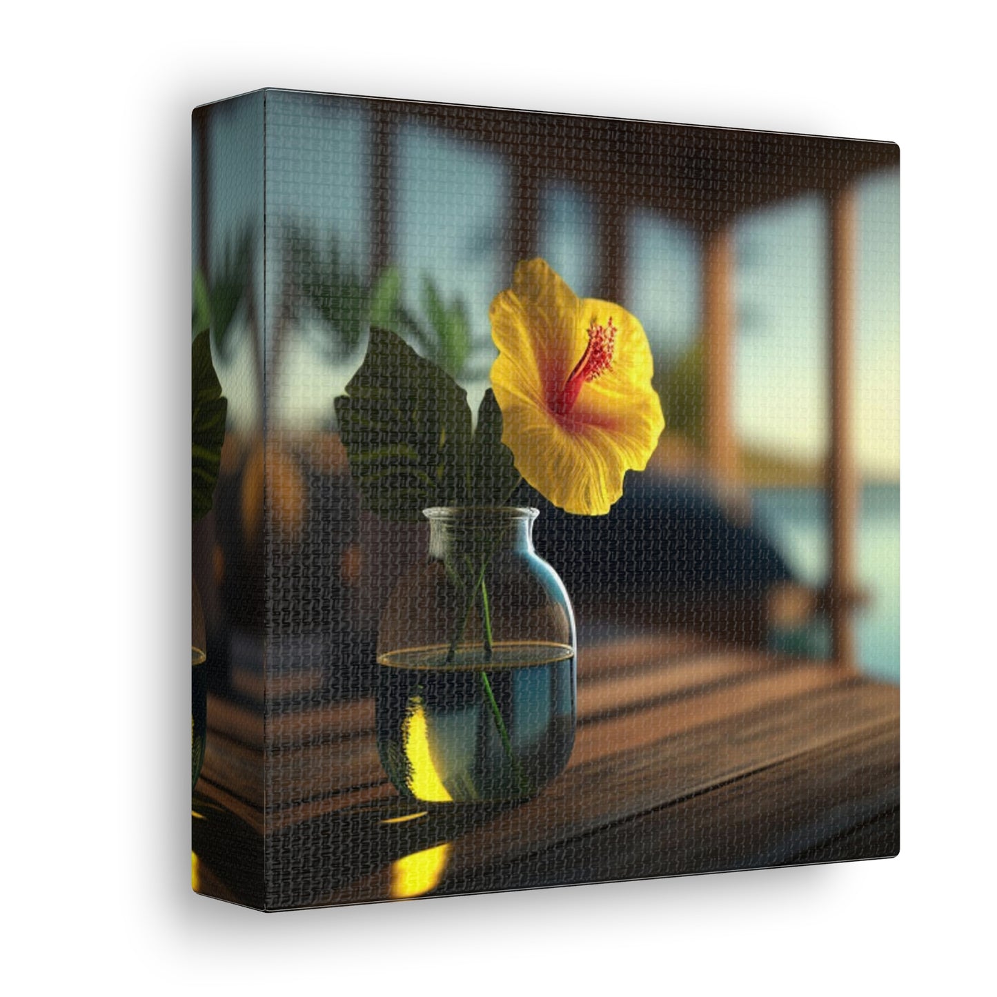 Canvas Gallery Wraps Yellow Hibiscus Wood 2
