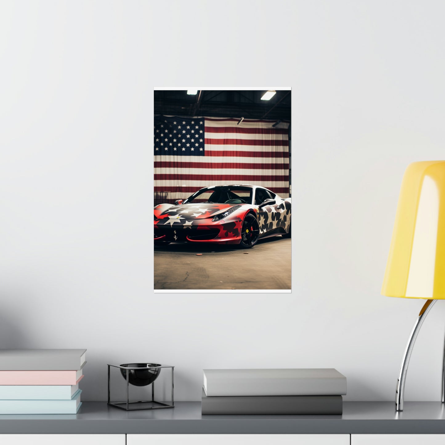 Premium Matte Vertical Posters American Flag Farrari 1